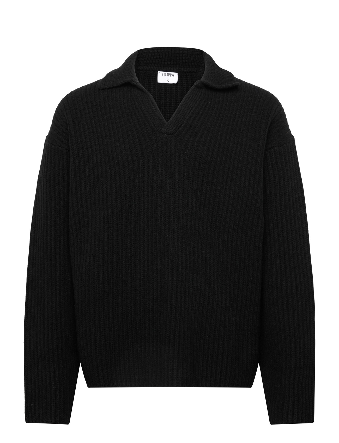 FILIPPA K Chunky Ribbed Wolle Polo Schwarz - L - Herren