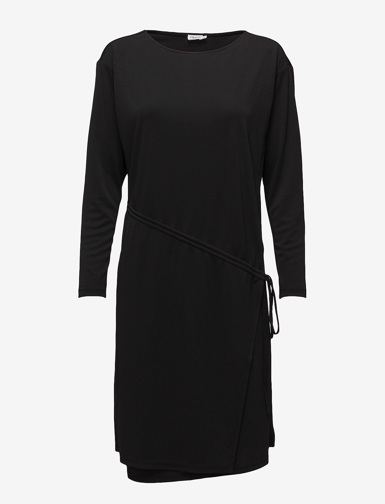 Drawstring Wrap Jersey Dress (Black 