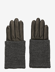 Short Wool Rib Gloves - BLACK