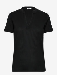Ribbed Polo Tee - t-shirts - black