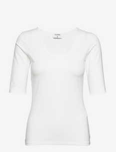 Cotton Stretch Scoop Neck Top - t-shirts - white