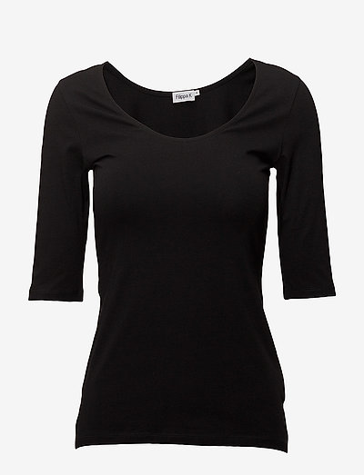 Cotton Stretch Scoop Neck Top - t-shirts - black