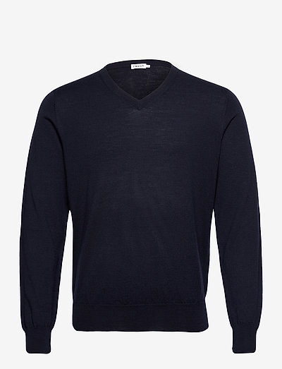 M. Merino V-Neck Sweater - knitted v-necks - navy