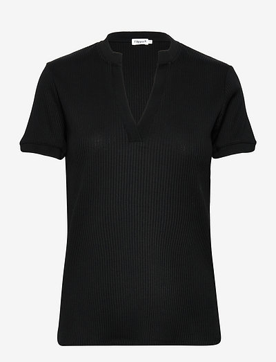 Ribbed Polo Tee - t-shirty - black