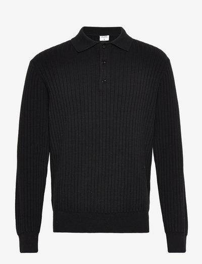 Knitted Polo Shirt - half zip - black