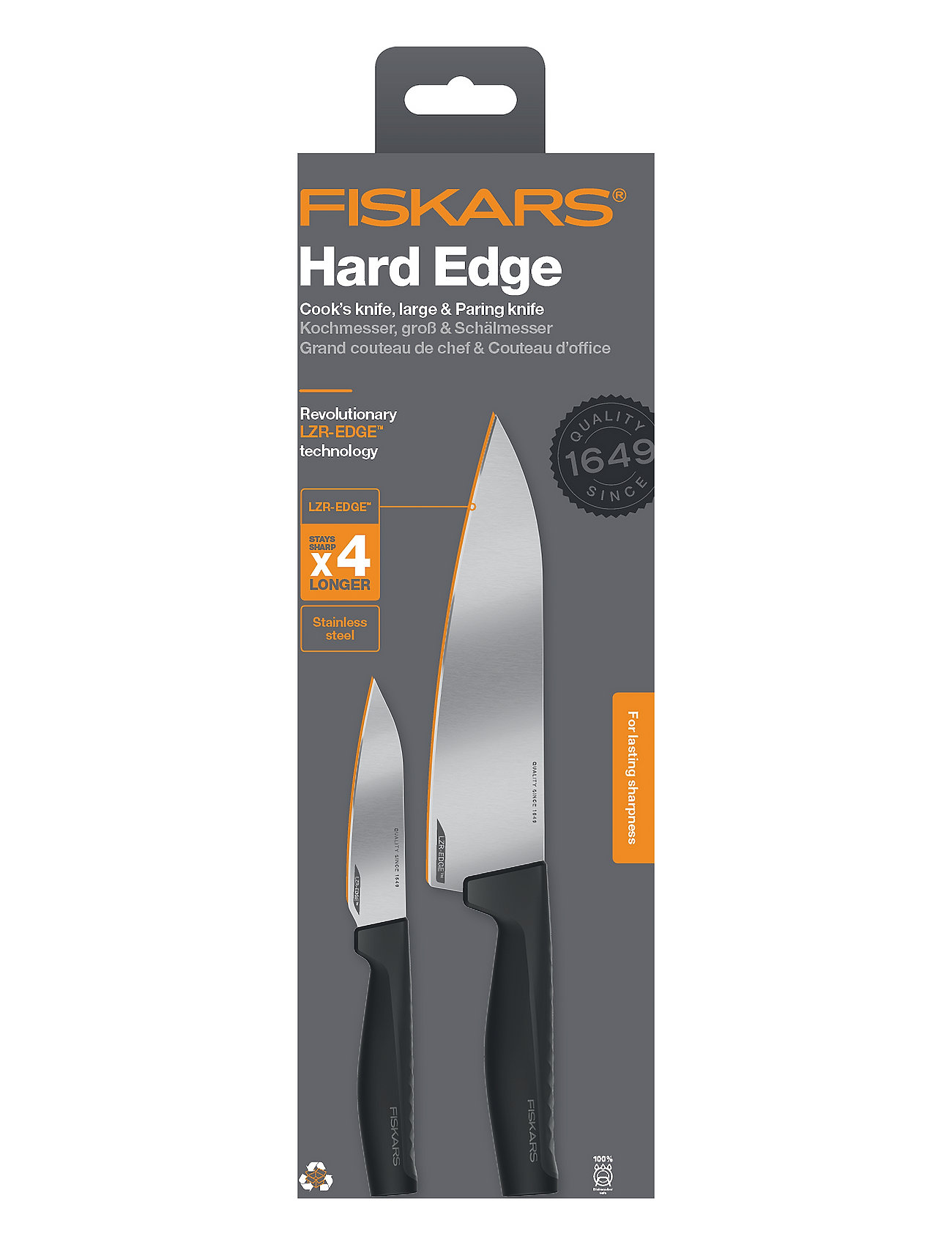 Fiskars Hard Edge Knivset 2 Parts - Large Chef Knife & Vegetable Knife Svart