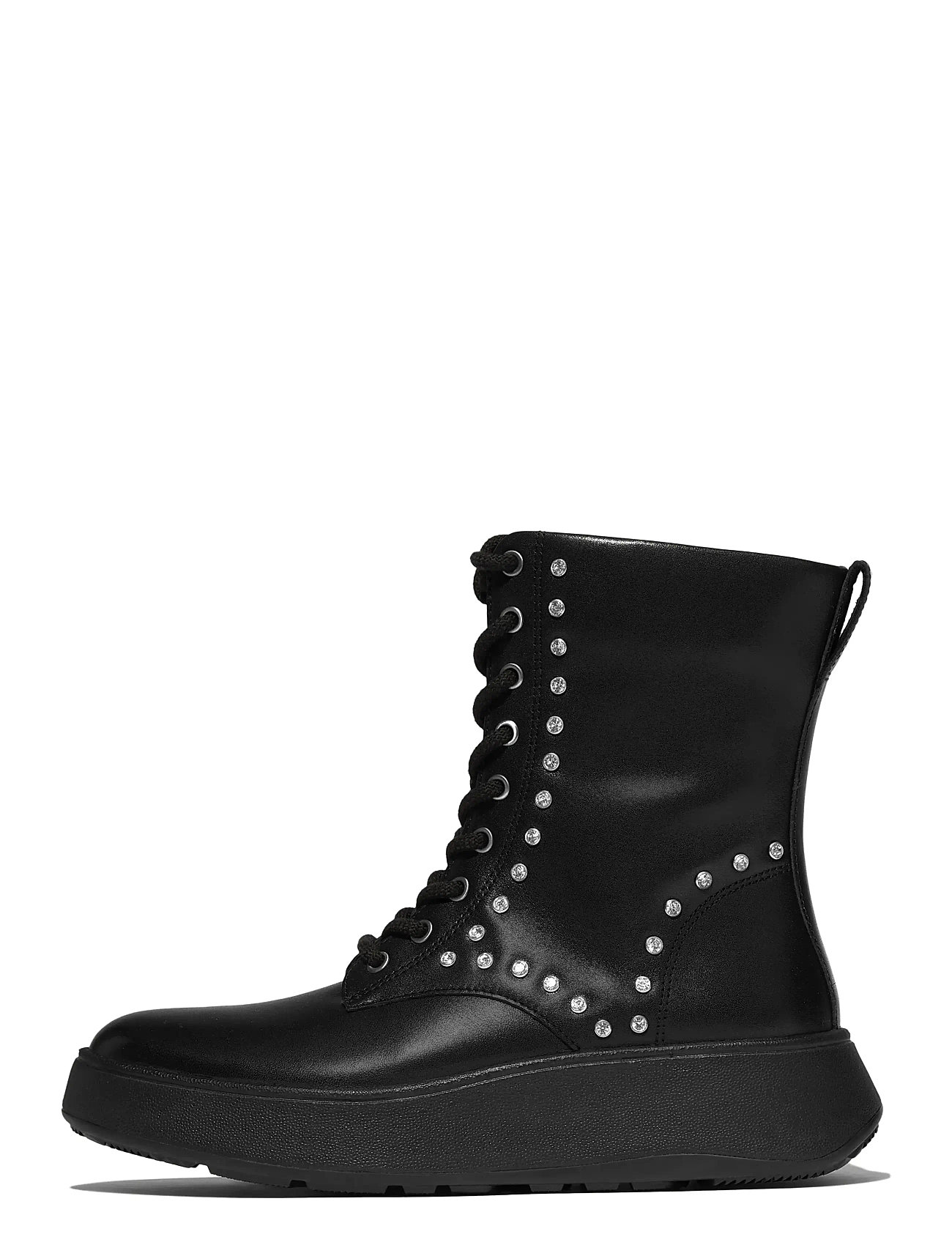 FITFLOP F-Mode Gem-Trim Leder Strickjacke-Up Ankle Stiefel Schwarz - EU41 - Damen