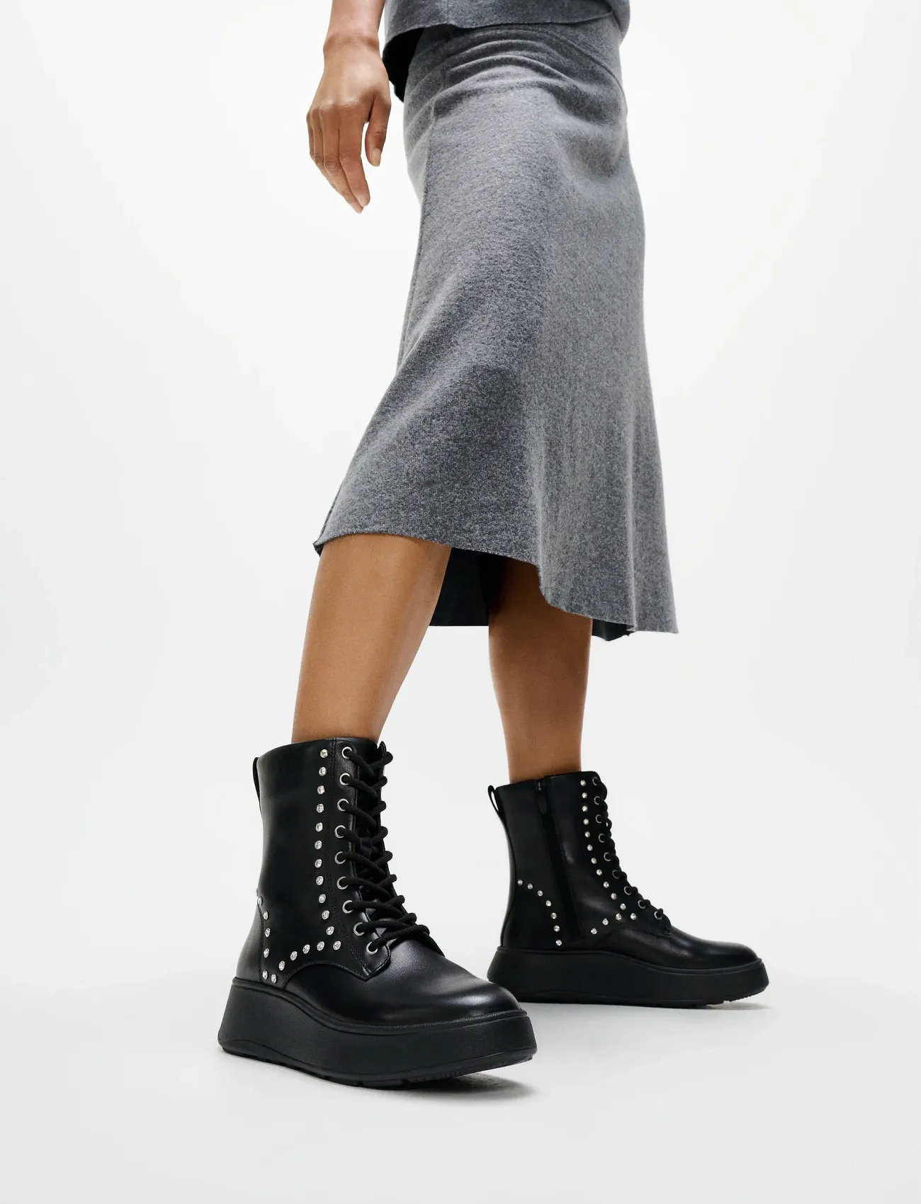 FitFlop F-Mode Gem-Trim Leather Lace-Up Ankle Boots, EU39, Black, Ankelstøvler > Støvler Med Snøre, Dame