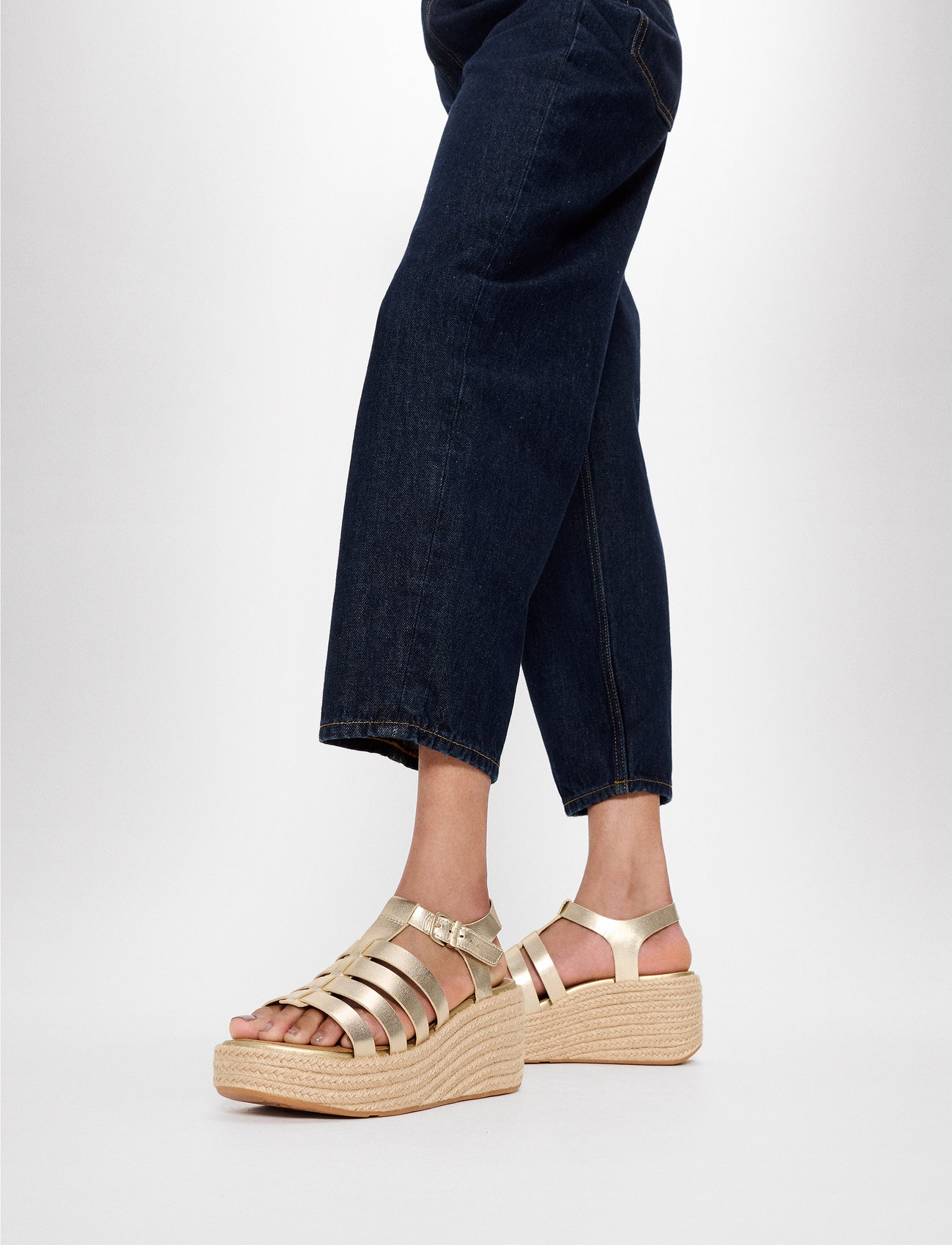 FitFlop Platfforms Espadr. Leather Fisherman Wedge Sandals, 41, Gold, Espadriller > Espadriller Med Hæl, Dame