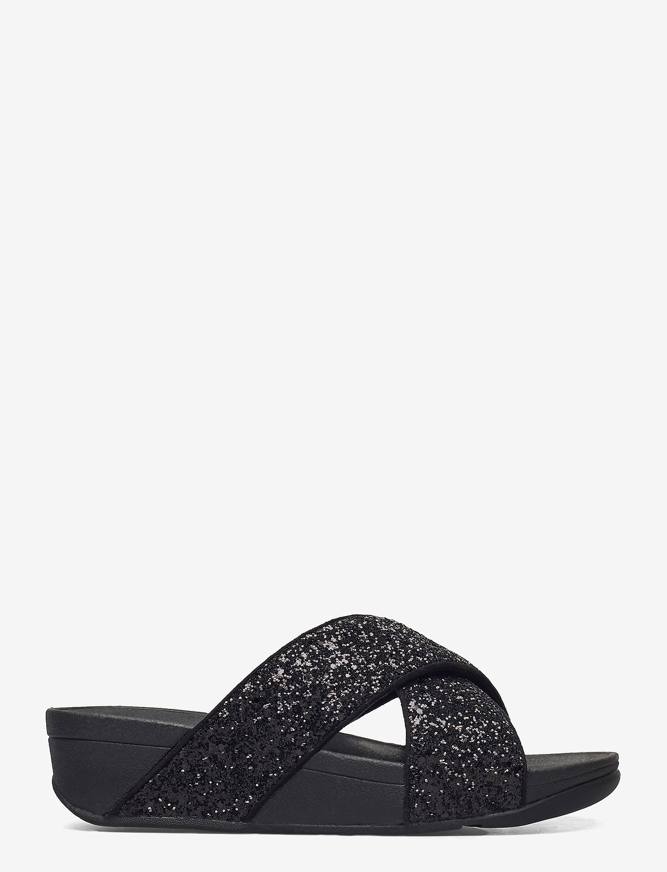 black glitter sandals flat