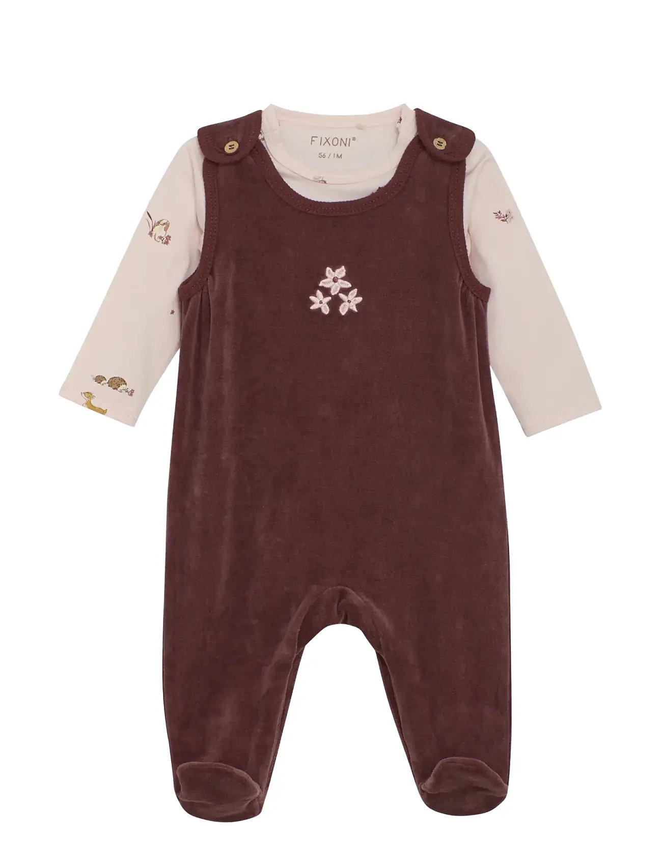 Fixoni Set W. Body And Velour Romper, 68, Brown, Sæt > Sæt Med Krop, Børn
