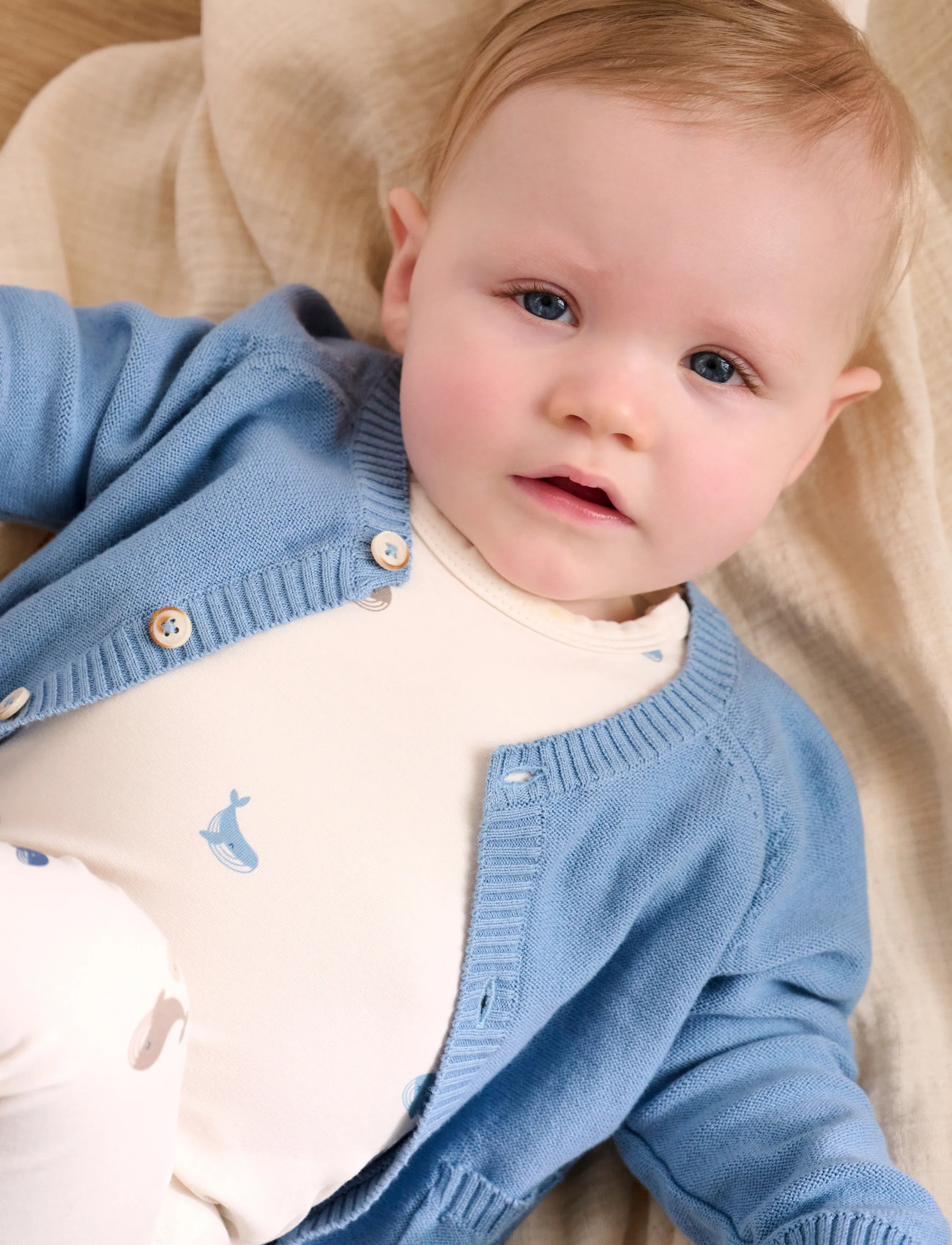 Fixoni Cardigan Knit, 74, Blue, Strik > Cardigans, Børn