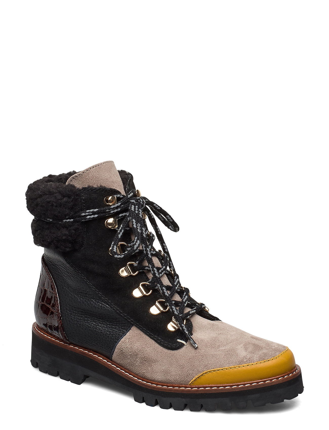 FLATTERED Selma Pecan Reptile Leather Creme Suede H Y Leather Shoes Boots Ankle Boots Ankle Boot Flat Bruin