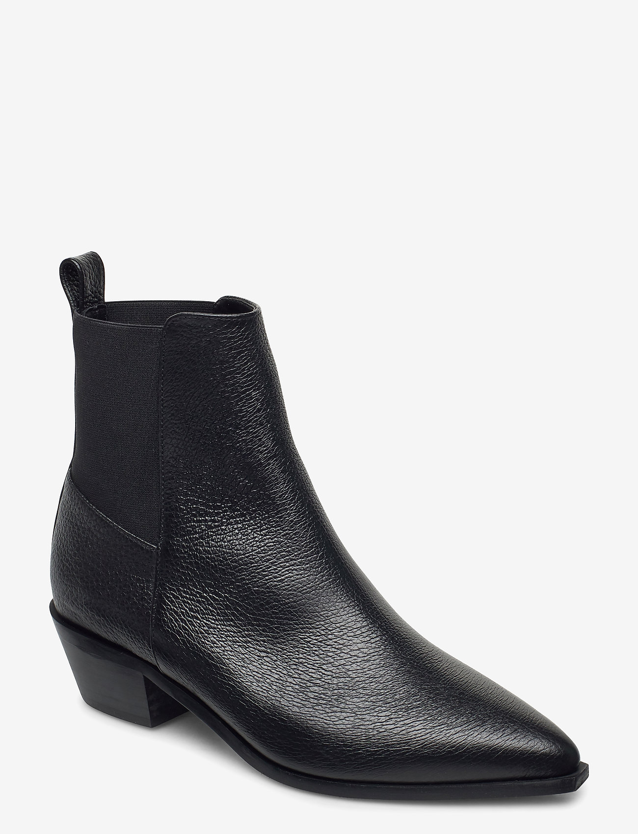 Black Grained Leather - Heeled ankle boots |