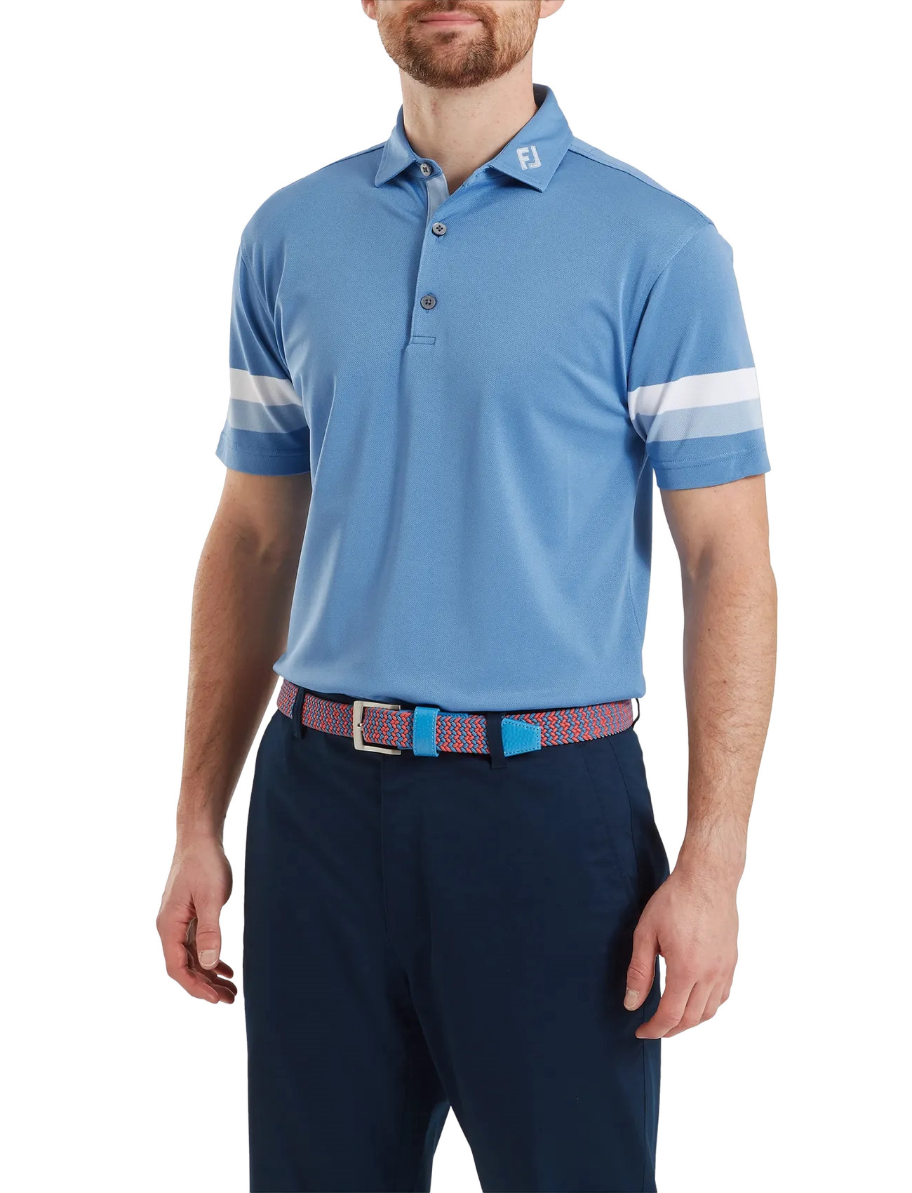 FootJoy Sleeve Stripe Pique, M, Blue, Sport Polos > Sport Short-sleeved Polos, Herre