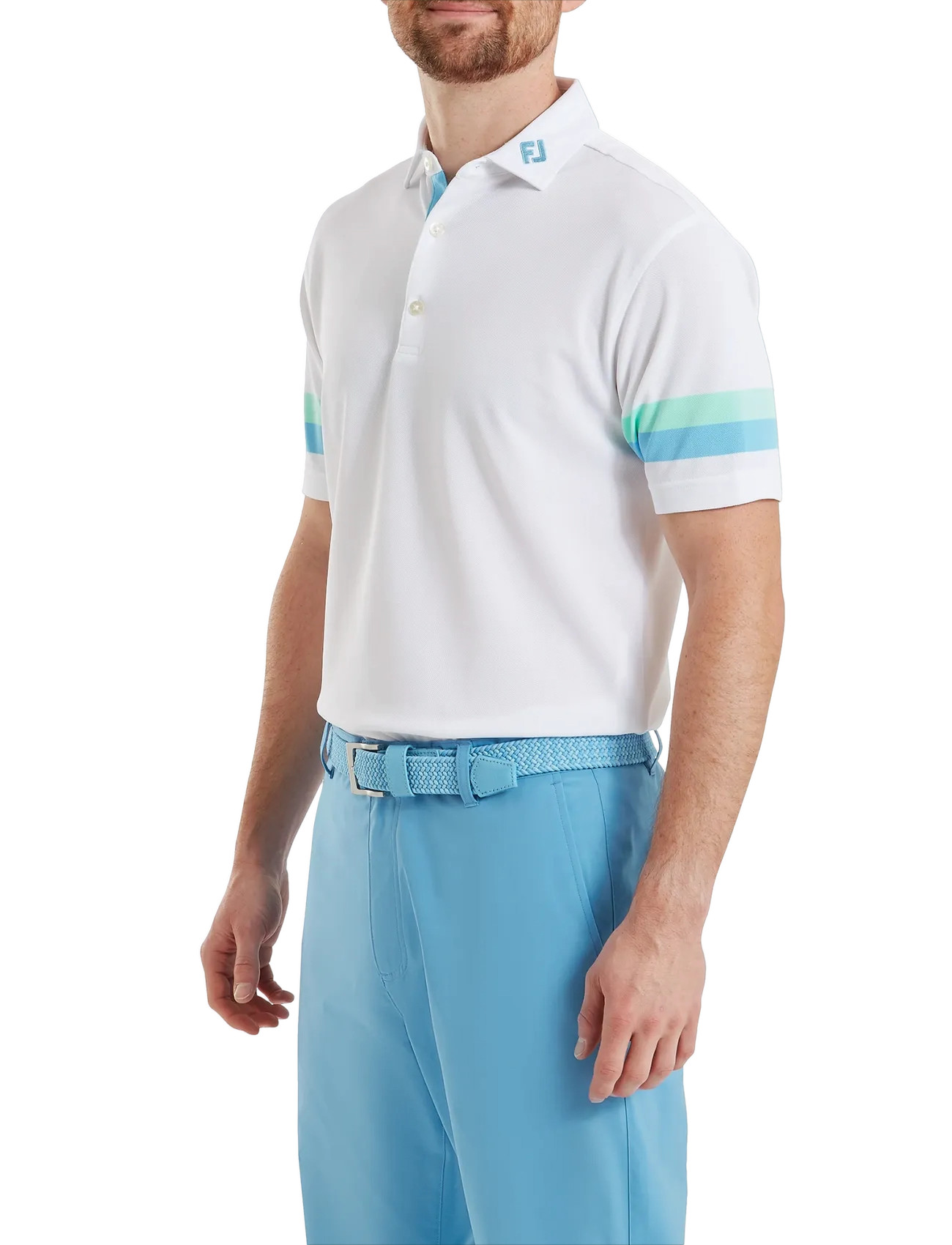 FootJoy Sleeve Stripe Pique, L, White, Sport Polos > Sport Short-sleeved Polos, Herre