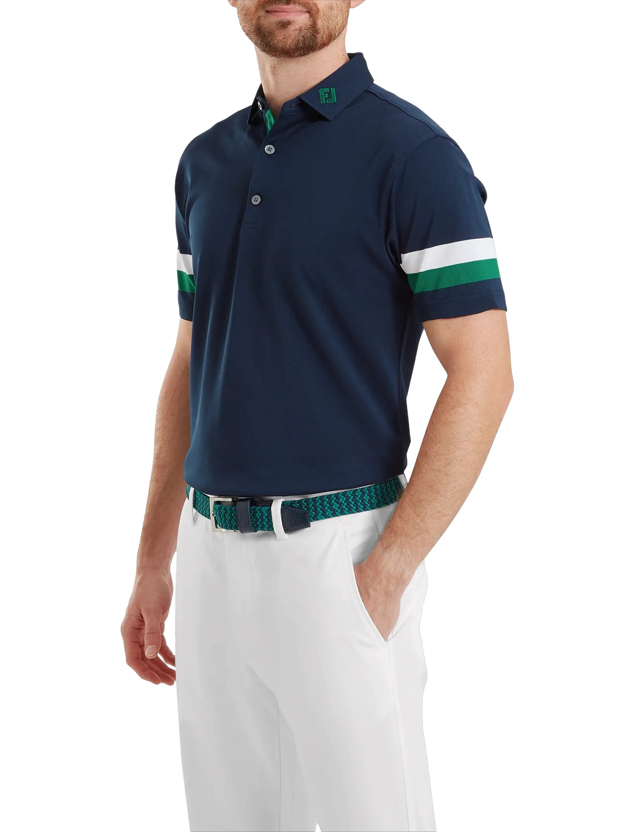 FootJoy Sleeve Stripe Pique, XL, Navy, Sport Polos > Sport Short-sleeved Polos, Herre