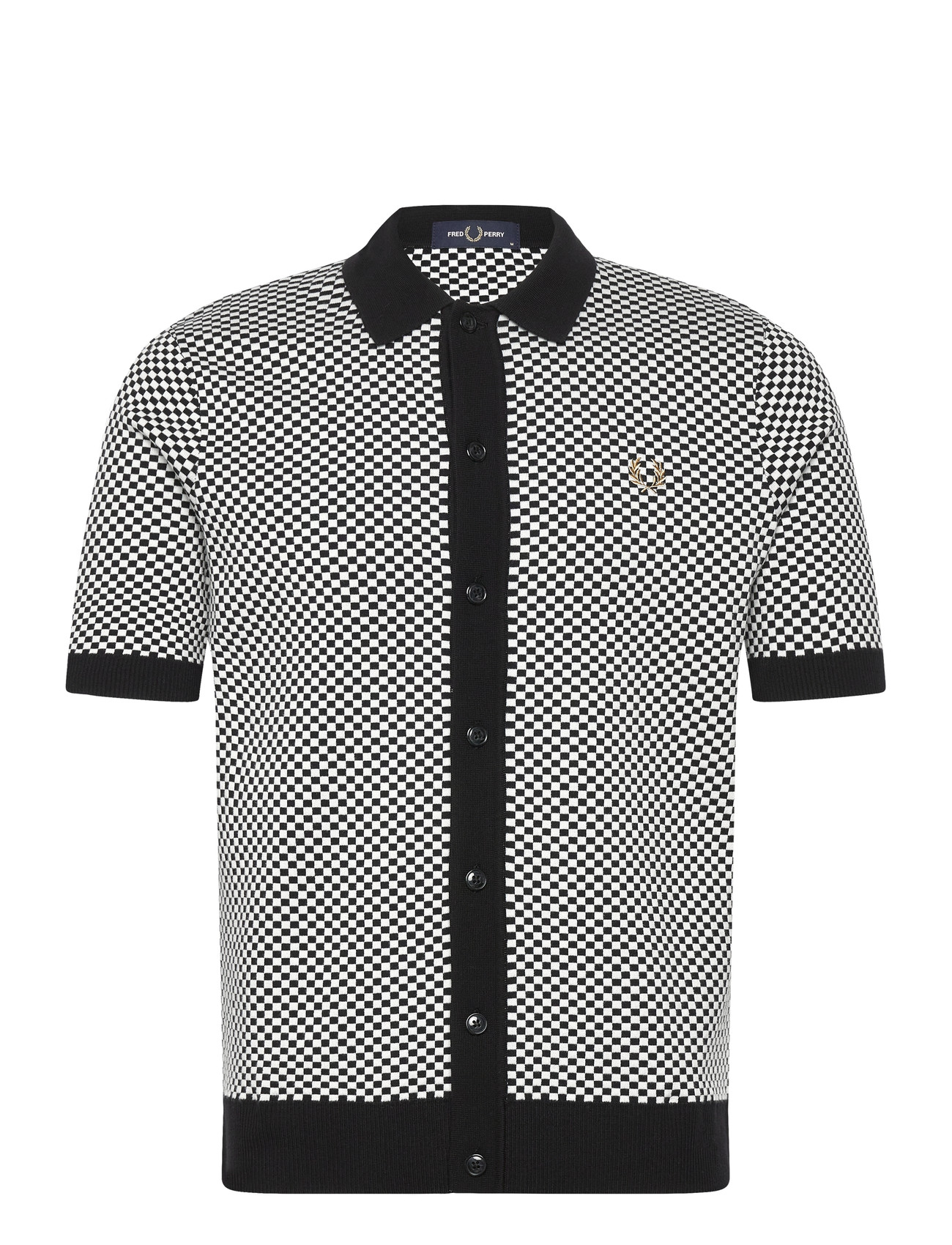 Fred Perry Chequerboard Button Shirt, S, Black, Skjorter > Kortærmede Shirts, Herre