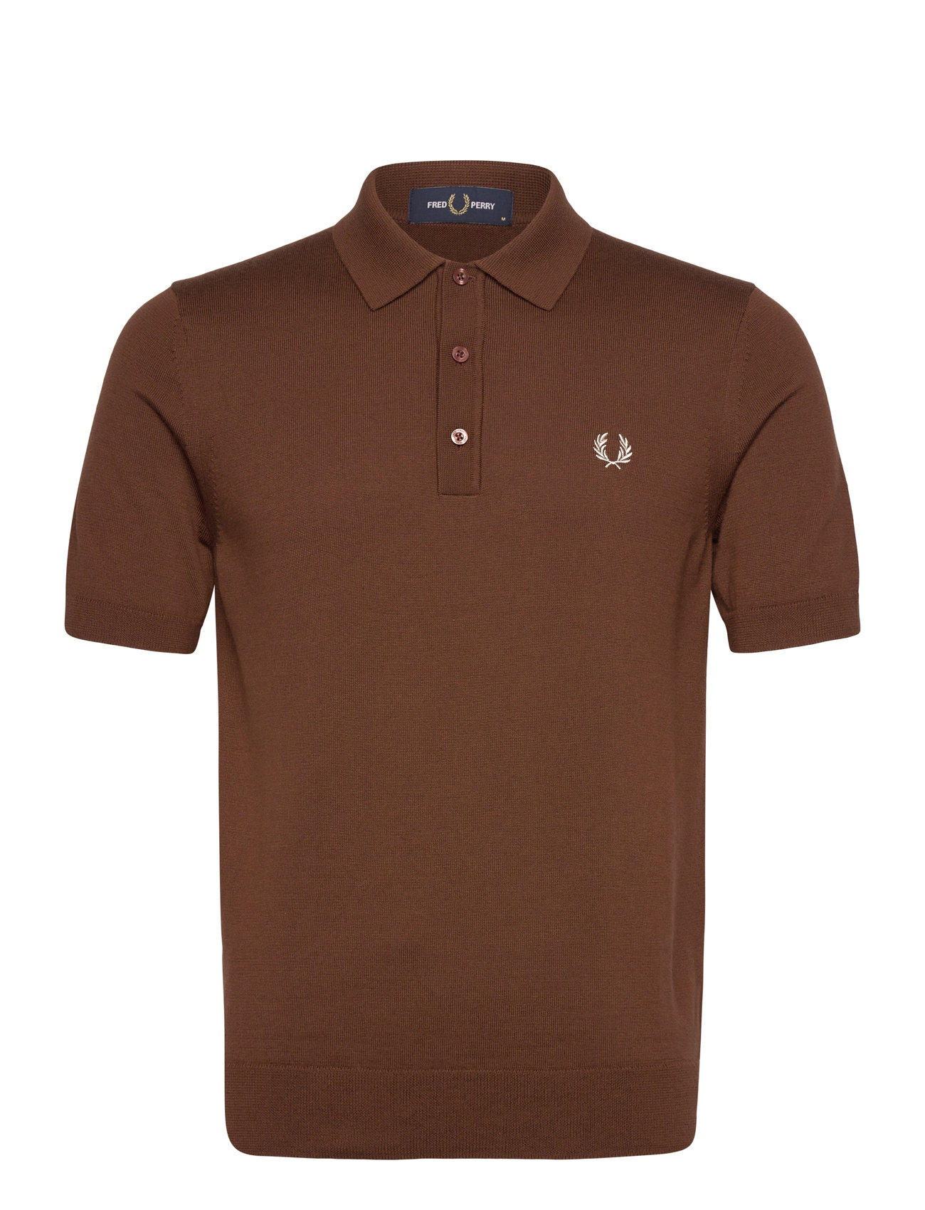 Classic Knitted Shirt Tops Knitwear Short Sleeve Knitted Polos Brown Fred Perry