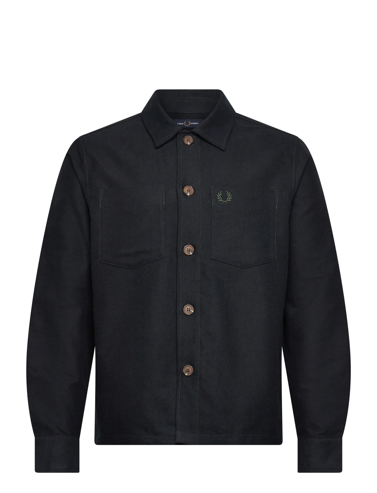 Fred Perry Brushed Twill Overshirt, M, Black, Overdele > Overtrøjer, Herre