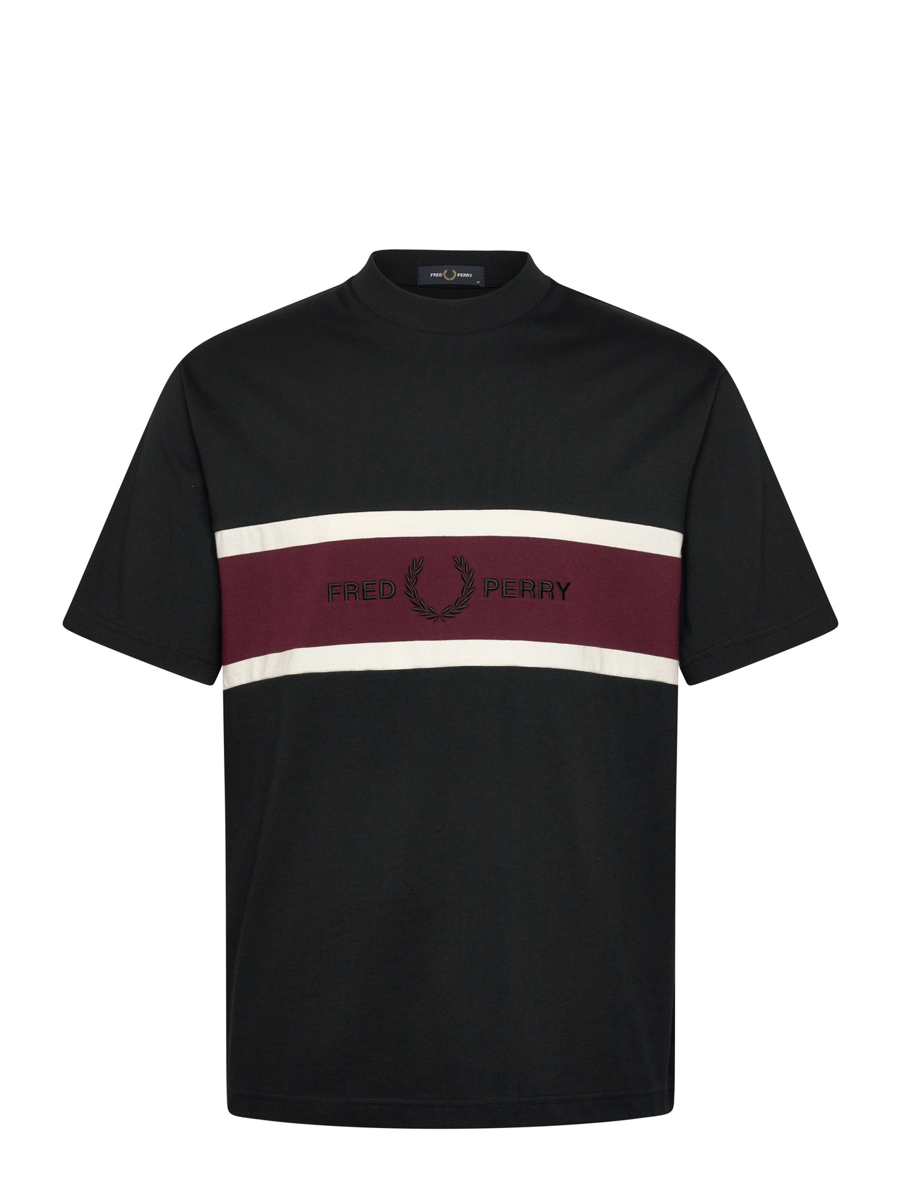 Fred Perry Embroidered Panel Tee, S, Black, T-Shirts > Kortærmede, Herre