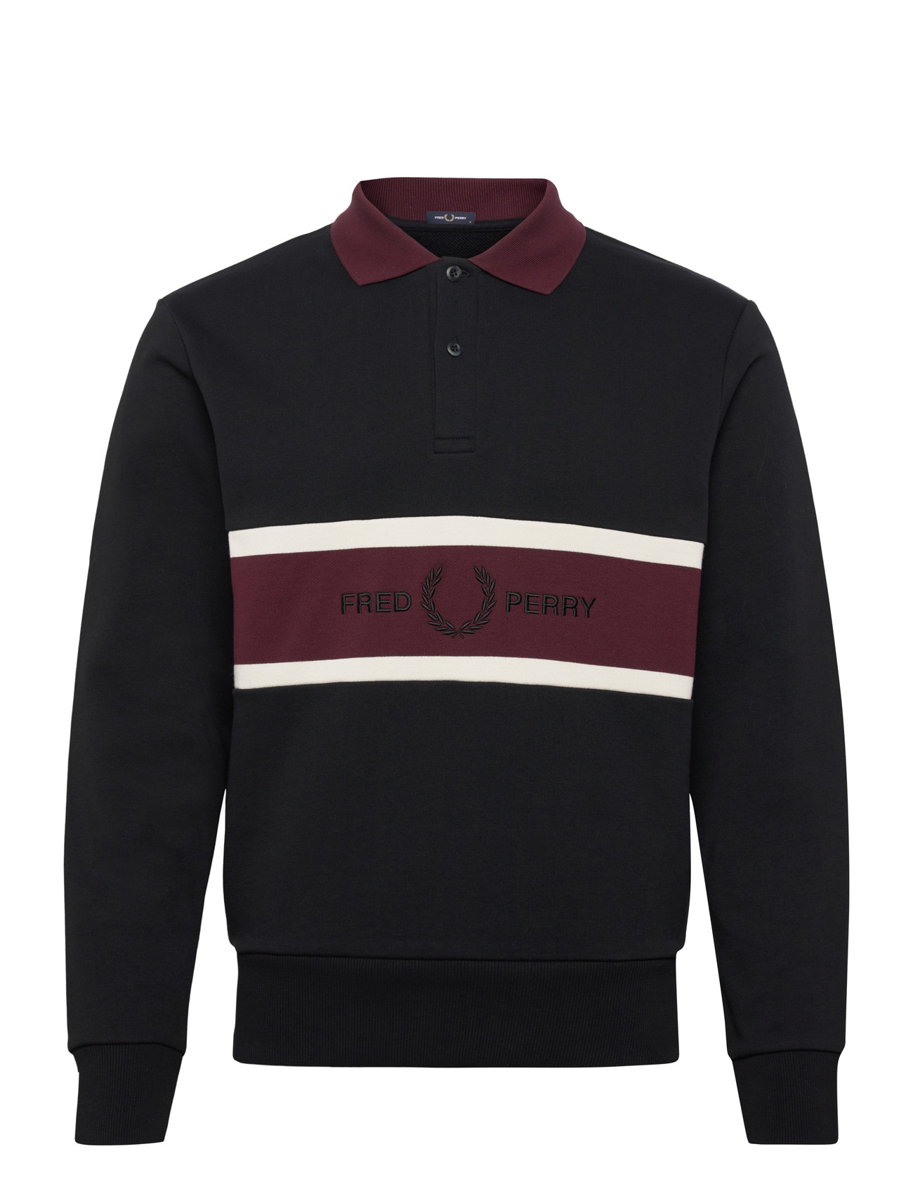 Fred Perry Embroidered Panel Collared, M, Black, Poloer > Langærmede, Herre