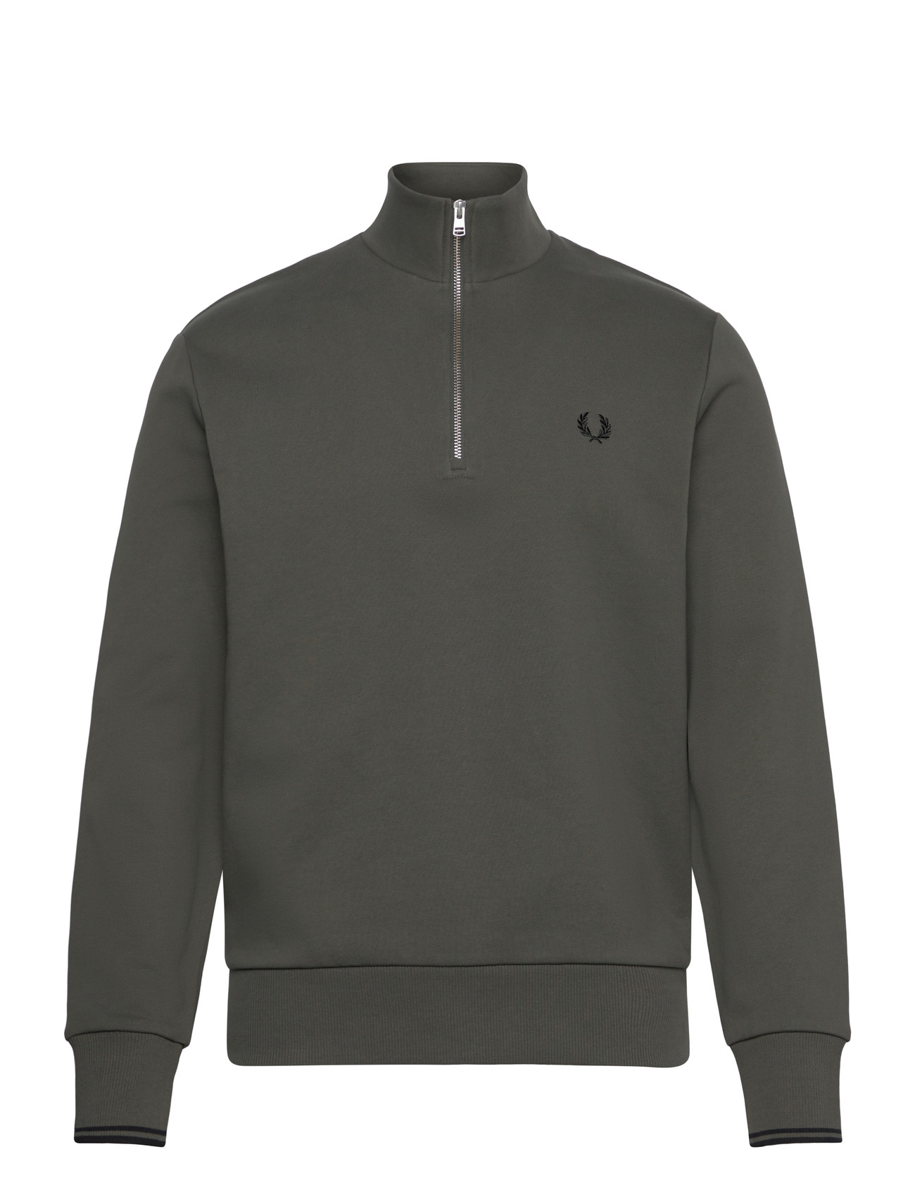 Fred Perry Half Zip Sweatshirt, M, Khaki green, Sweatshirts & Hættetrøjer > Sweatshirts, Herre