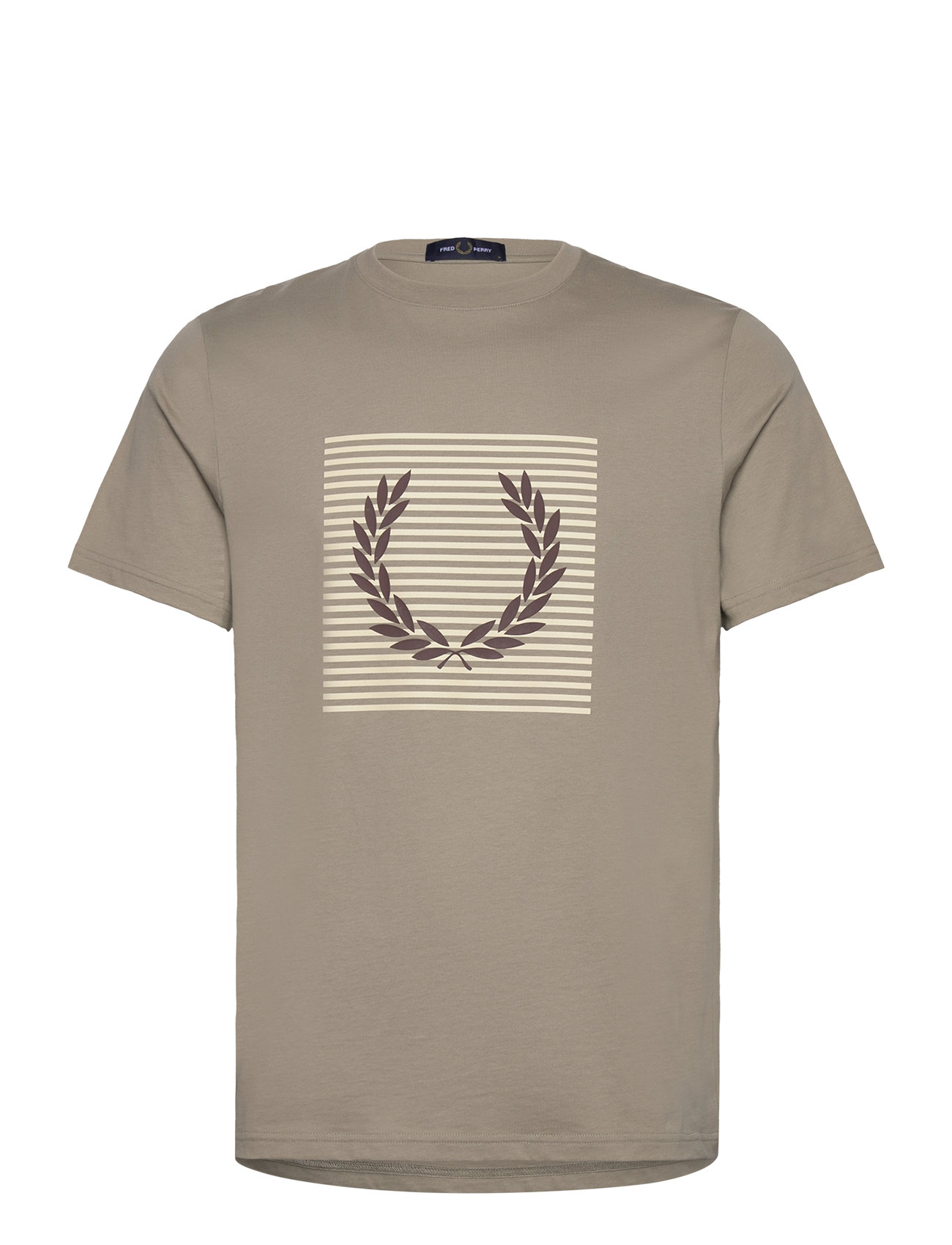 Striped Laurel Wreath Tee Beige Fred Perry