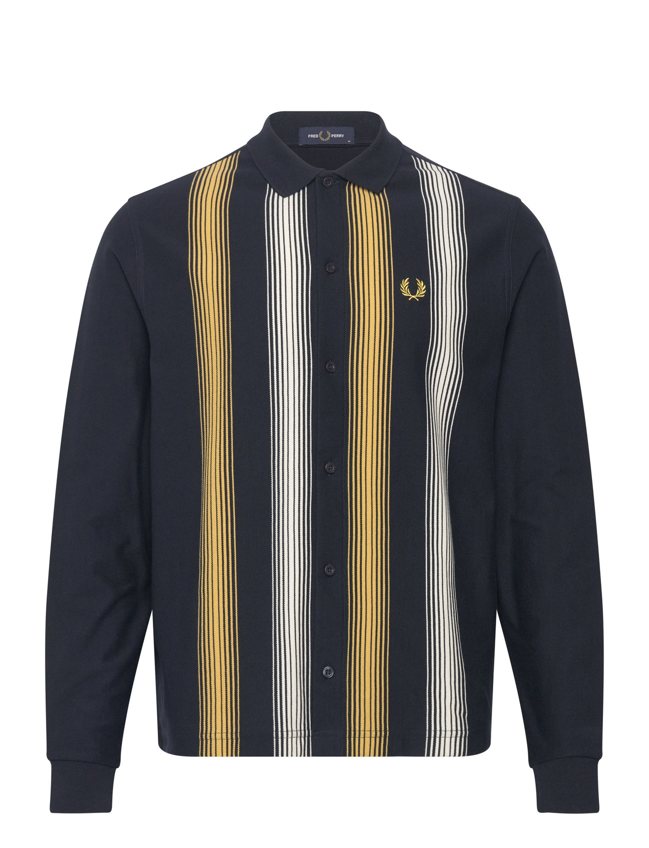 Ombre Stripe Ls Polo Shirt Tops Knitwear Long Sleeve Knitted Polos Navy Fred Perry