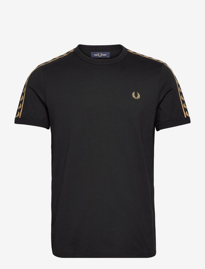 GOLD TAPED RINGER TEE - basic t-shirts - black
