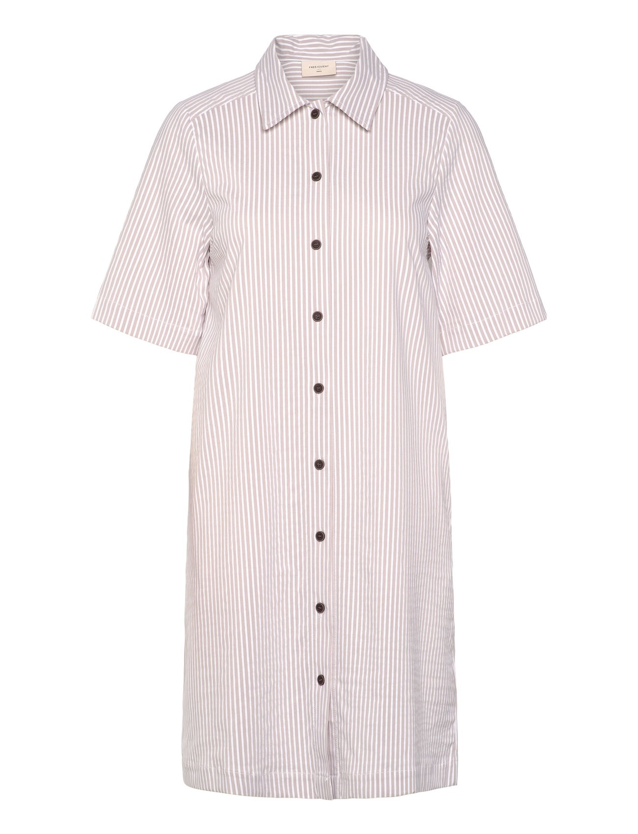 FREE/QUENT Shirt Dress From Freequent In A Soft Material With Yarn Dyed Stripes. The Dress Beige