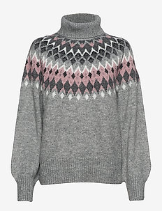 BERGA-PU-HIGHNECK - LIGHT GREY MELANGE W. WOODROSE