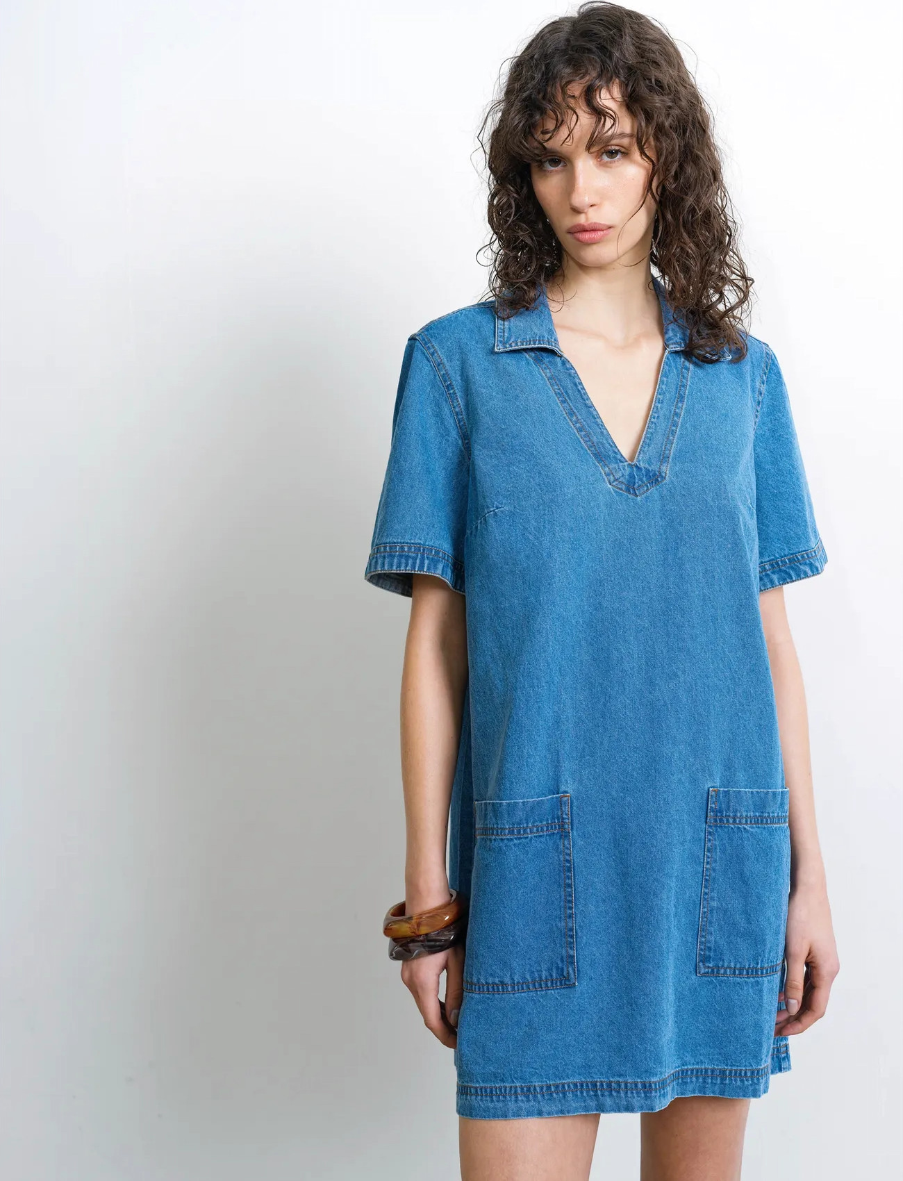 French Connection Archie Denim Patch Pocket Mini, XL, Blue, Kjoler > Kort Kjole, Dame