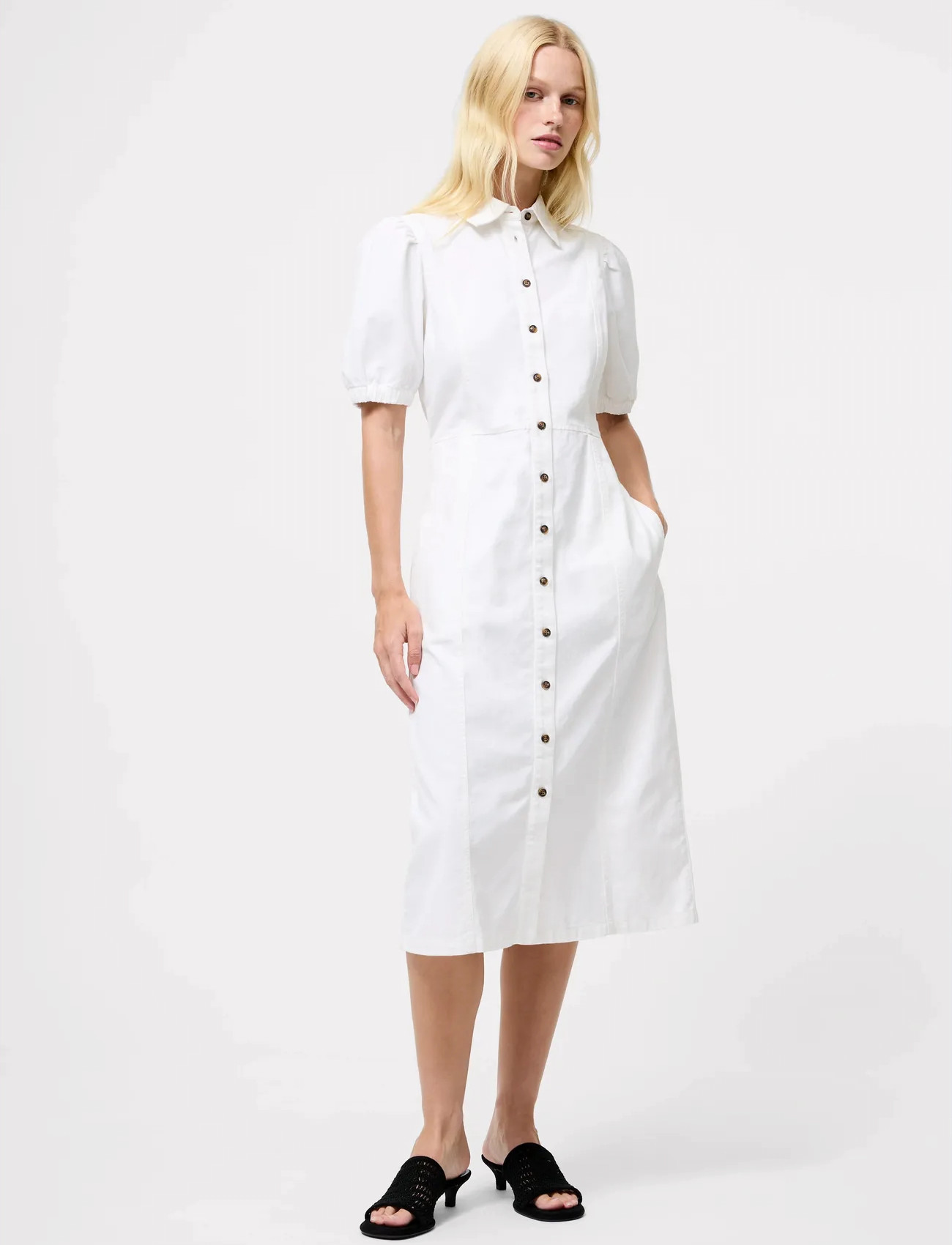 French Connection Chambray Button Through Dress, 42, White, Kjoler > Knælange Og Midi, Dame