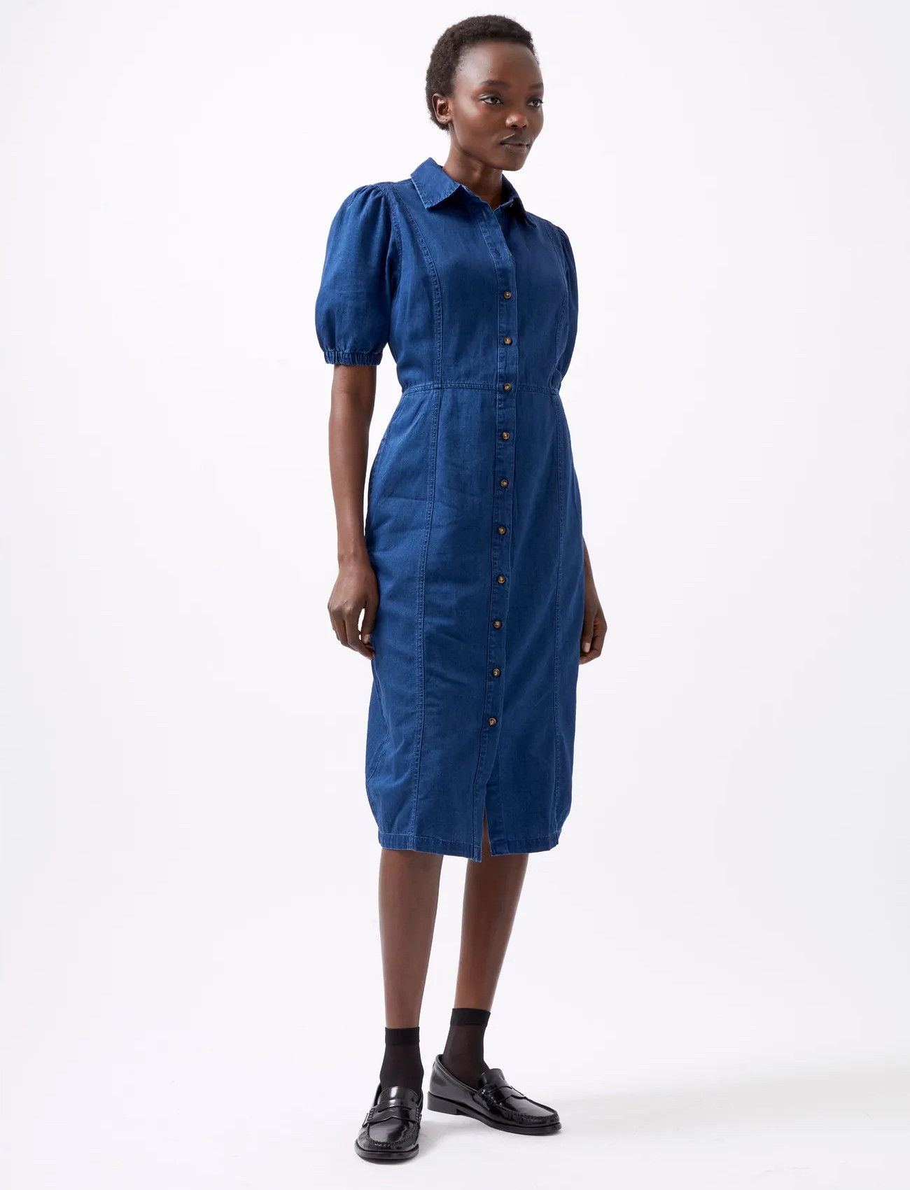 French Connection Chambray Button Through Dress, 34, Blue, Kjoler > Knælange Og Midi, Dame