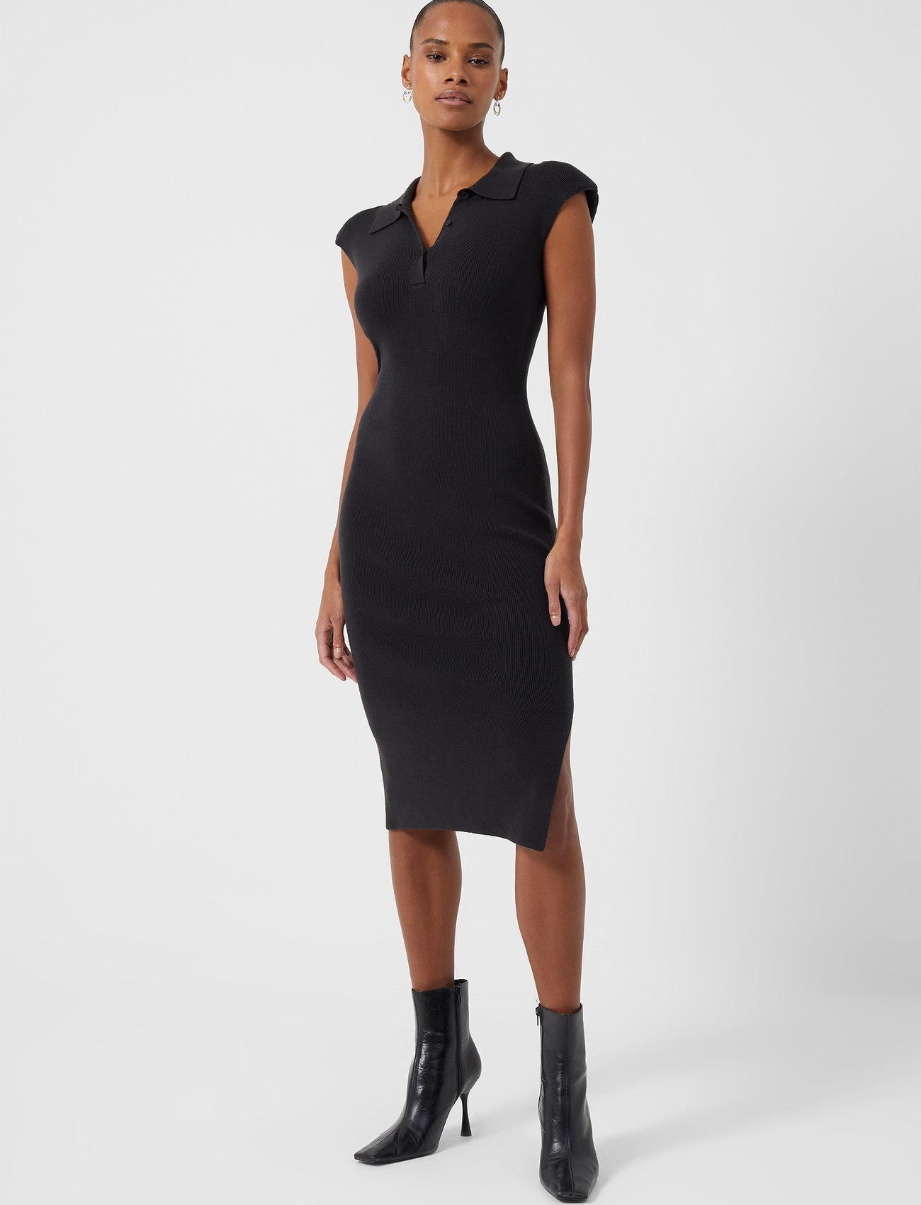 High collar 2025 v neck dress