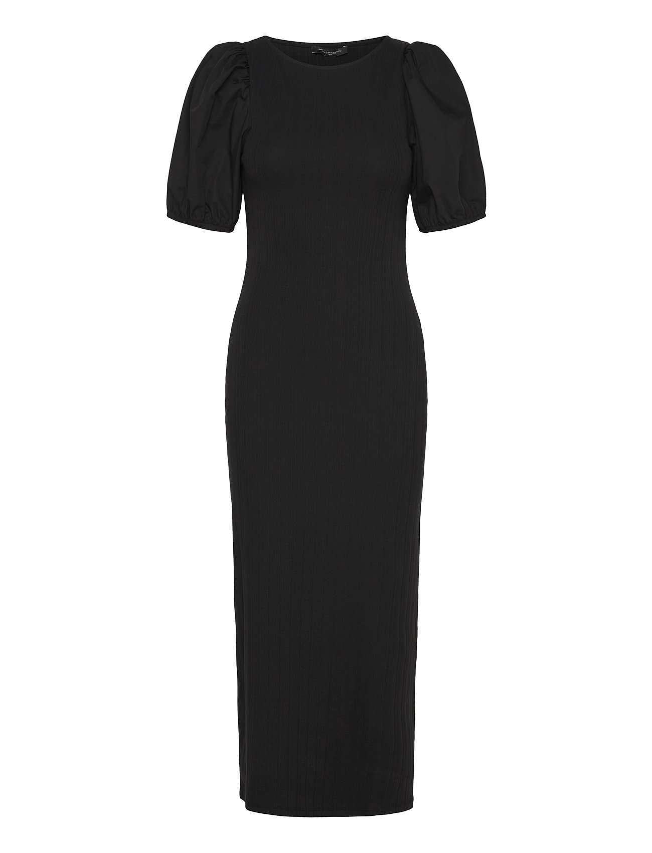 Sasia Rib Puff Slv Midi Dress Knelang Kjole Black French Connection