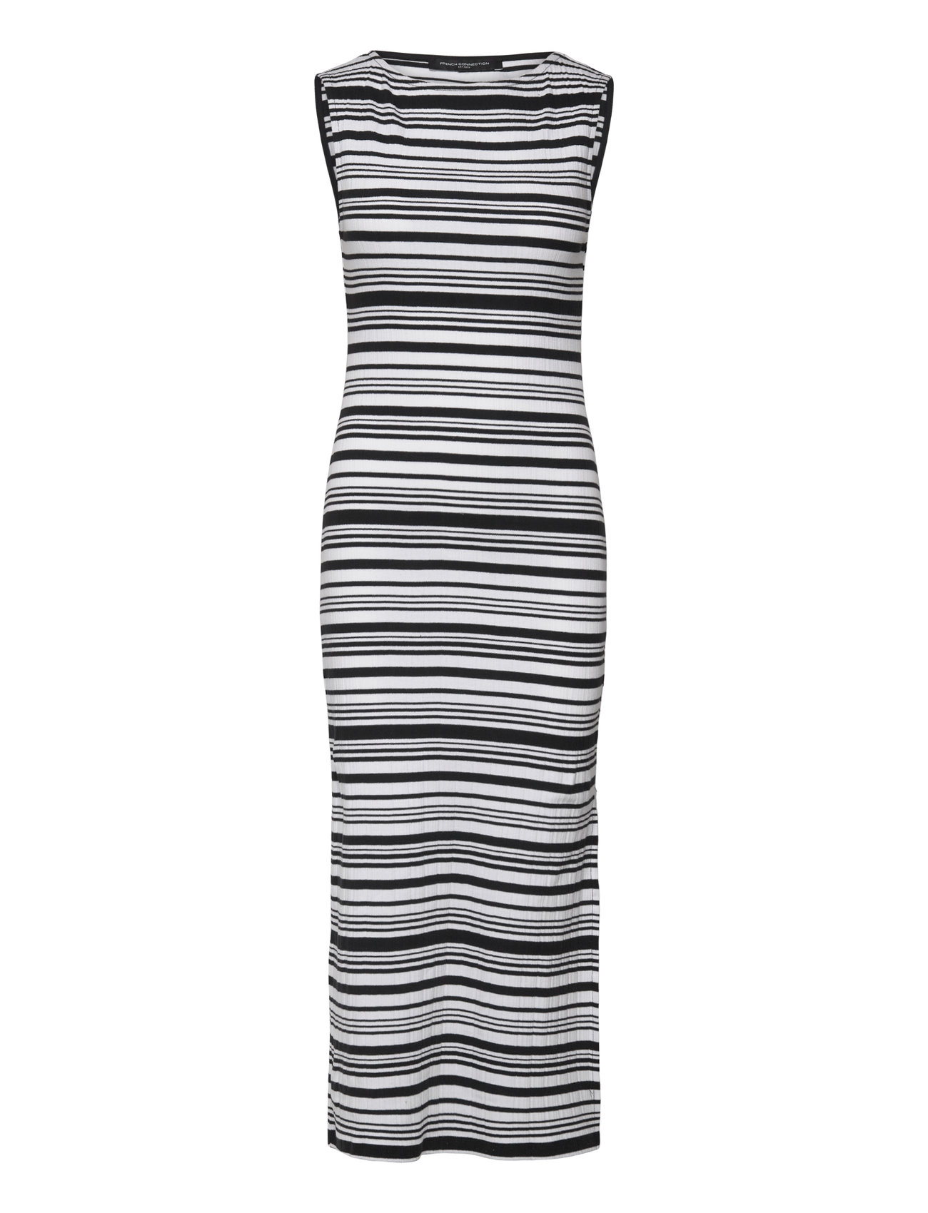 Sasia Rib Stripe Slvss Dress Knelang Kjole Black French Connection
