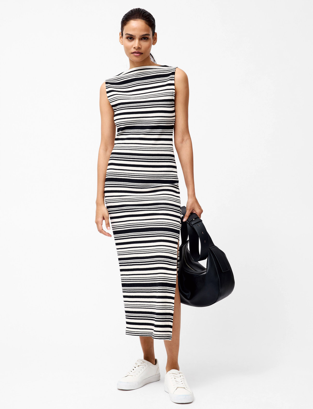French Connection Sasia Rib Stripe Slvss Dress, L, Black, Kjoler > Knælange Og Midi, Dame