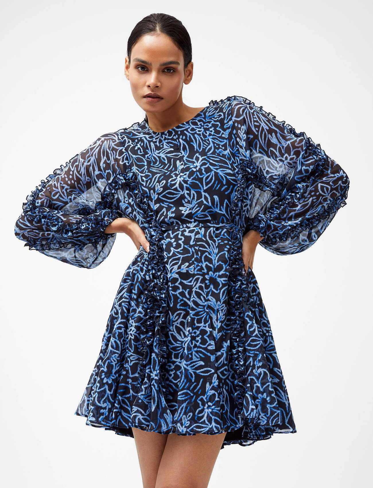 French Connection Anna Emina Chiffon Dress, L, Navy, Kjoler > Kort Kjole, Dame