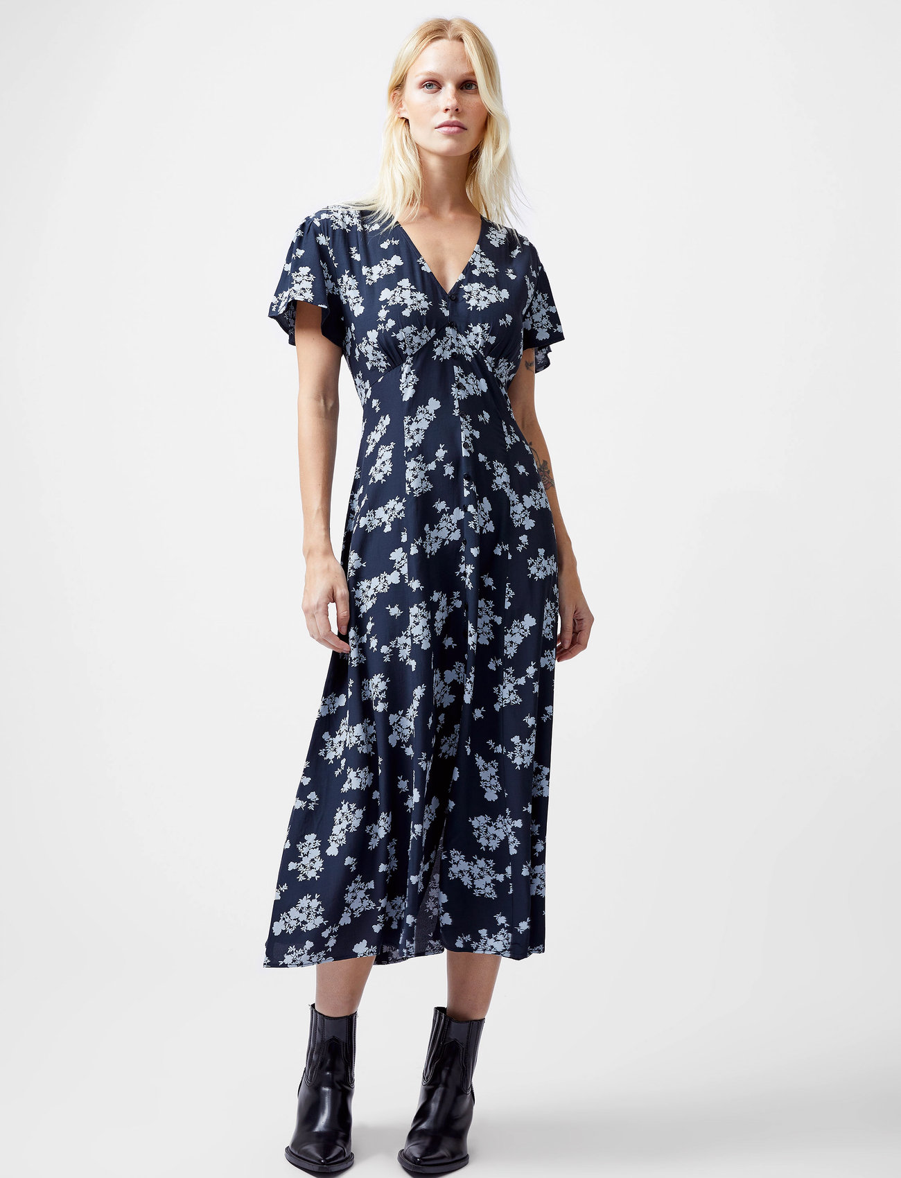 French Connection Raquel S/S V Nk Dress, 36, Navy, Kjoler > Strikkede Kjoler, Dame