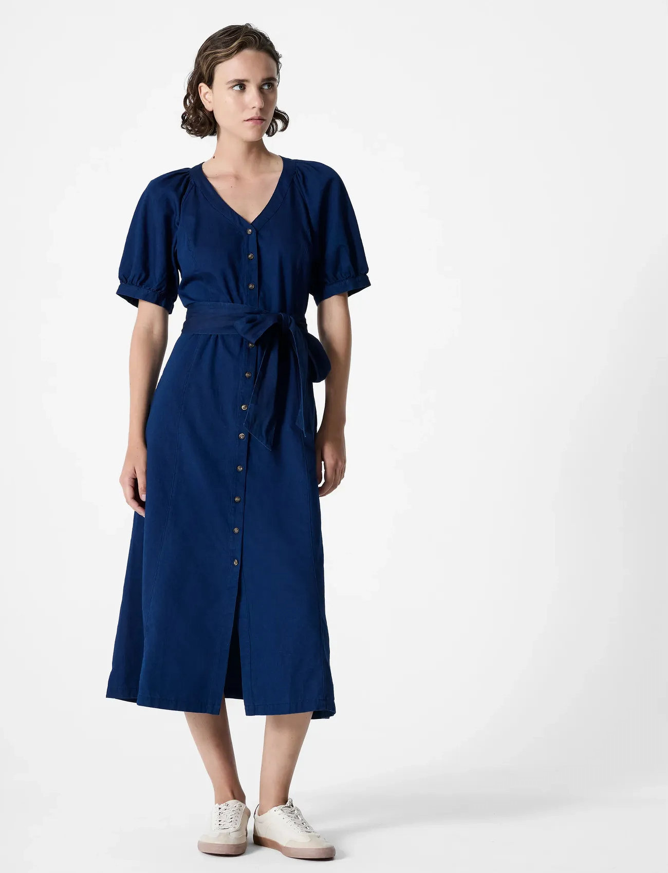 French Connection Zaves Chambray Ss Dress, 38, Navy, Kjoler > Knælange Og Midi, Dame