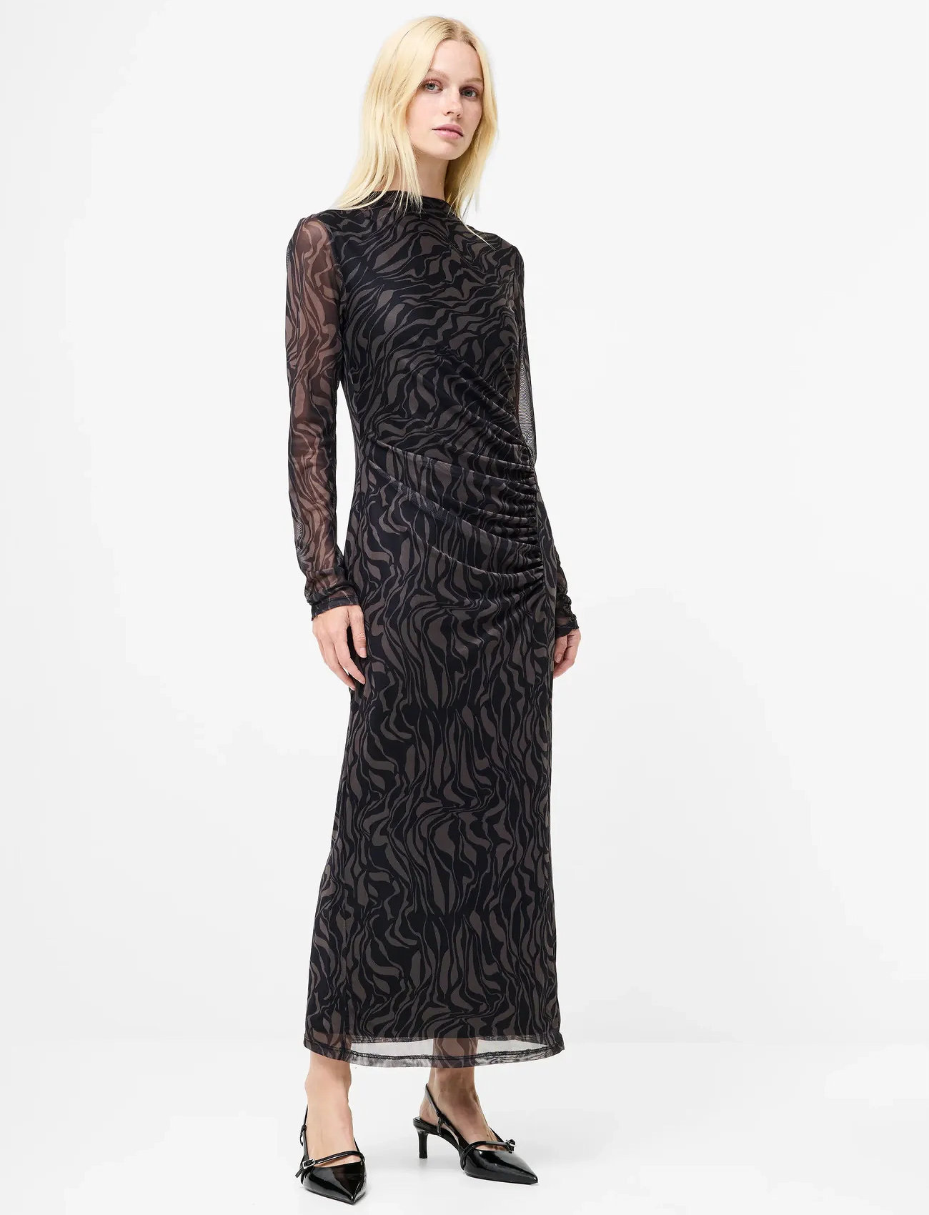 French Connection Zaria Mesh L/S Dress, L, Black, Kjoler > Maxikjole, Dame