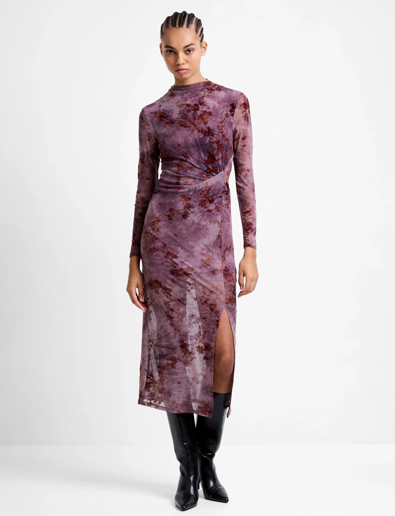 French Connection Kenny Mesh L/S Dress, XL, Burgundy, Kjoler > Knælange Og Midi, Dame