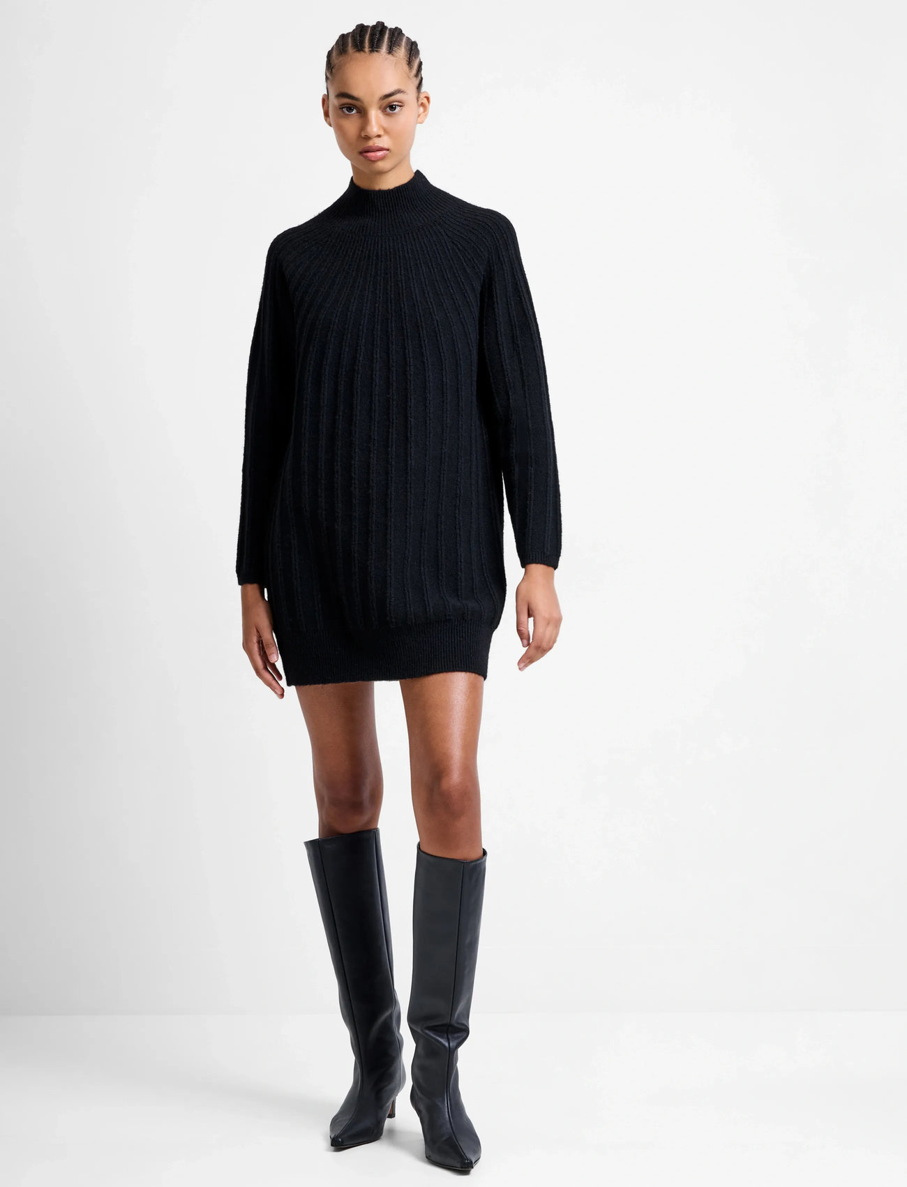 French Connection Kezia Recycled Mock Rib Dress, M, Black, Kjoler > Kort Kjole, Dame