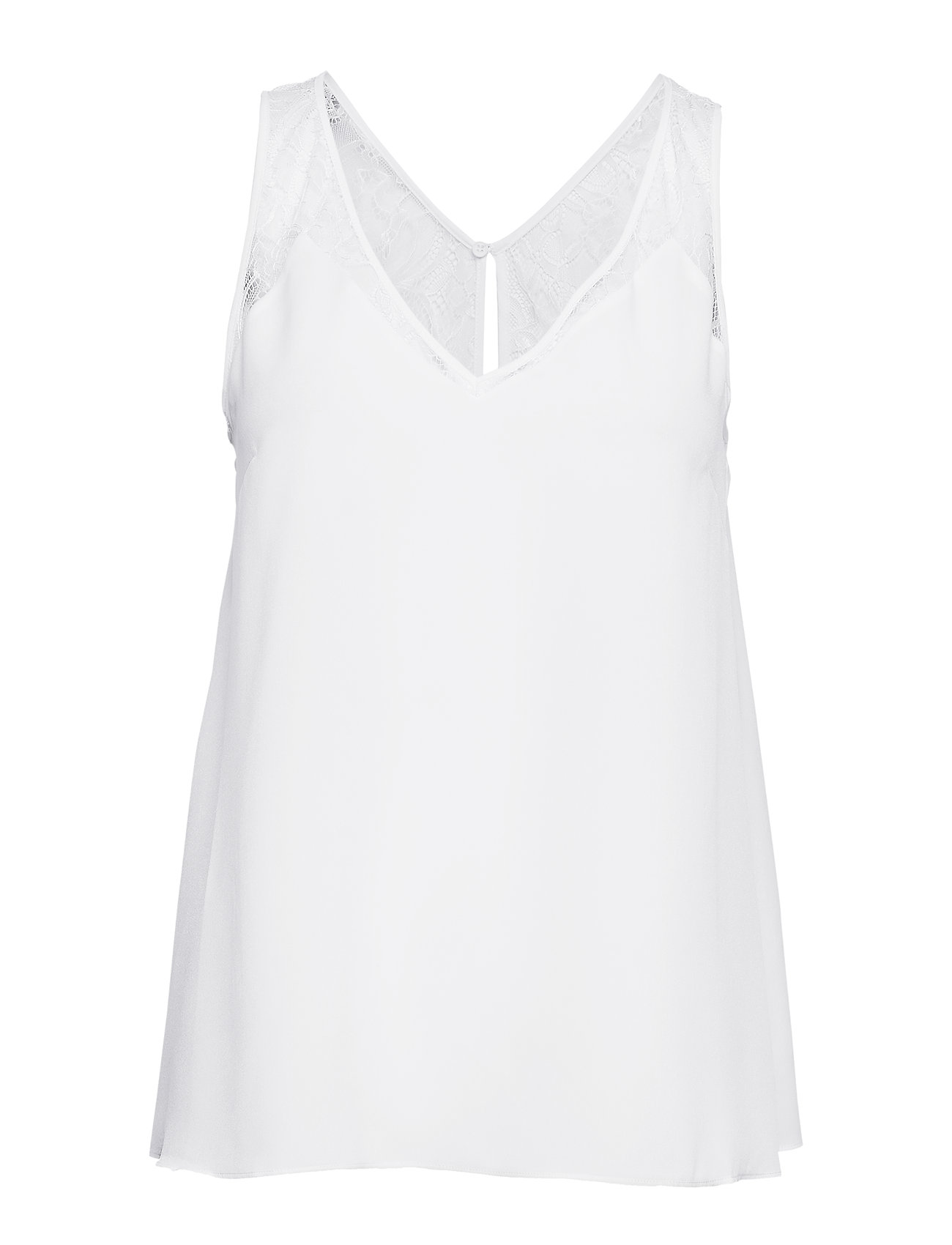 French Connection Crepe Light Lace Trim Vest Blus Ärmlös Vit [Color: WINTER WHITE ][Sex: Women ][Sizes: XS,S,M,L ]