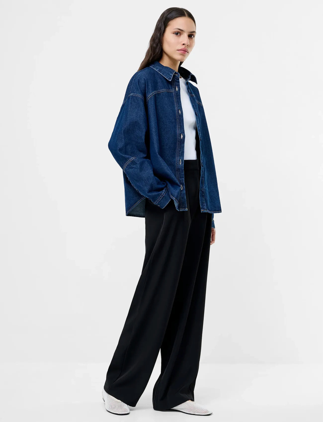 French Connection Archie Denim Crop Shirt, S, Navy, Skjorter > Denim-Skjorter, Dame