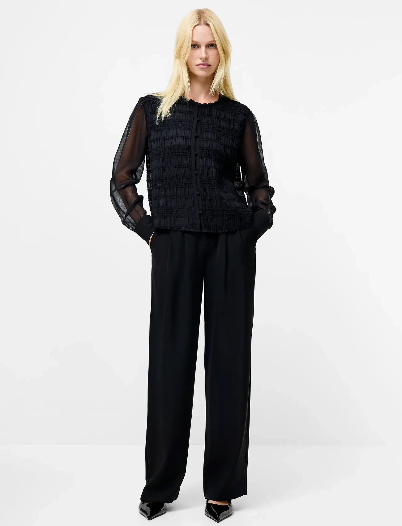 French Connection Canary Pleated Shirt, 36, Black, Bluser > Langærmede, Dame