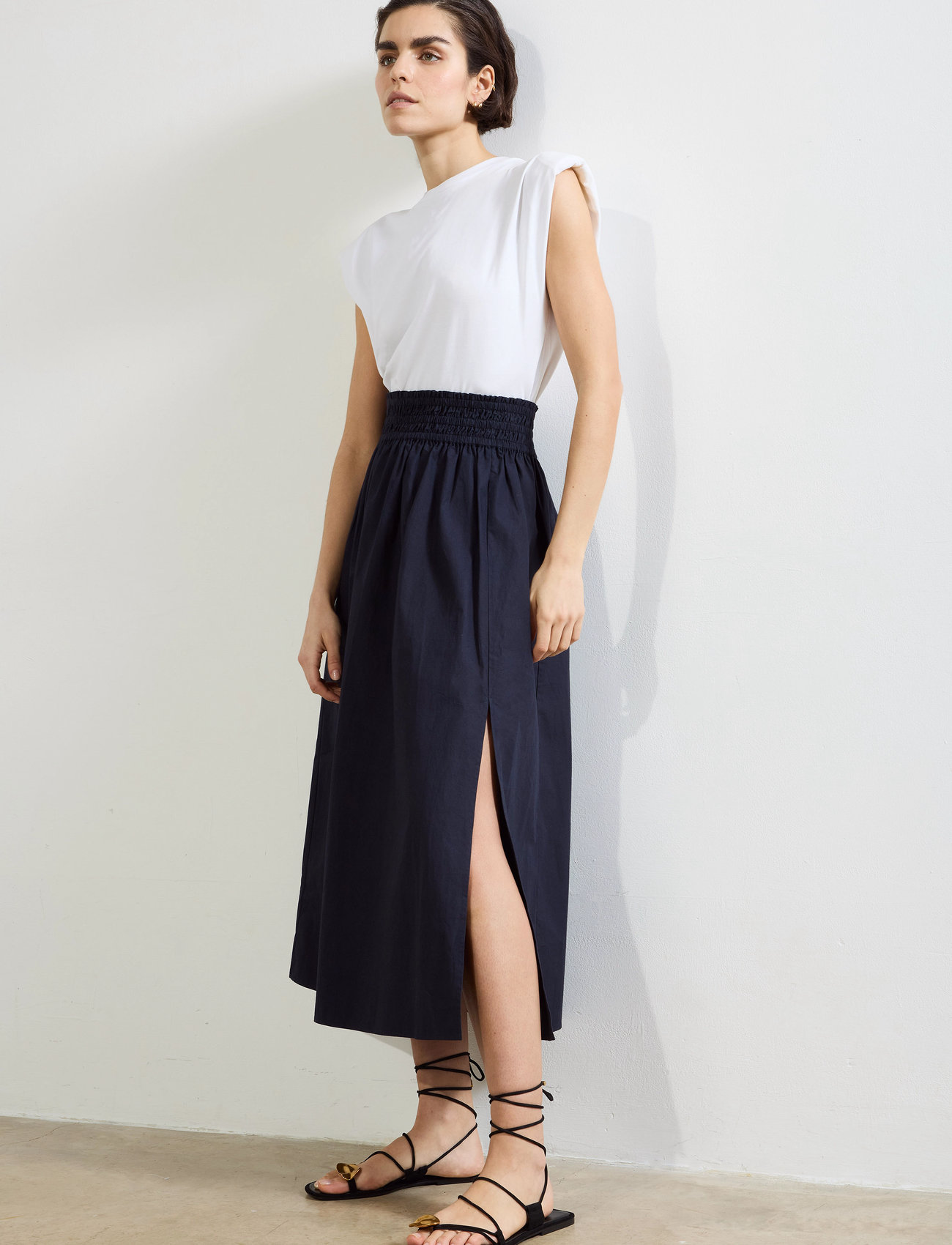 French Connection Barletta Poplin Square Skirt, XS, Navy, Nederdele > Knælange Og Midi Nederdele, Dame
