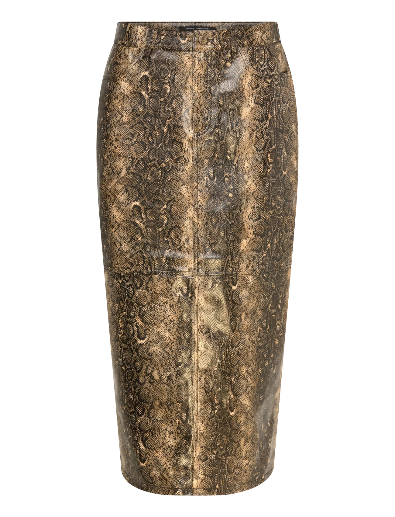 FRENCH CONNECTION Brandy Snakeskin Pu Midi Rock Beige - 36 - Damen